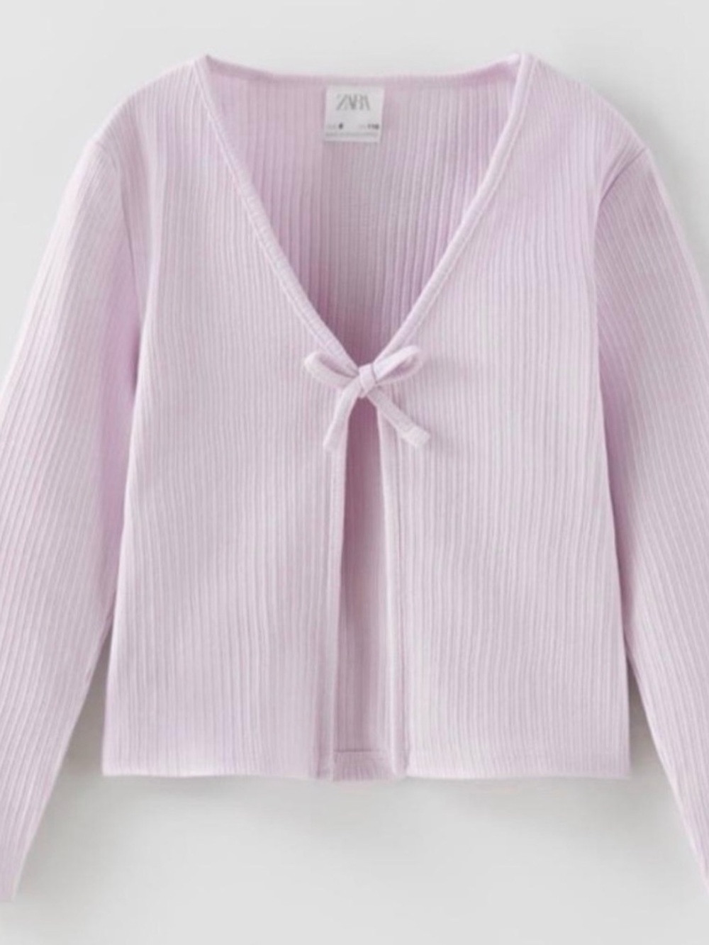 ZARA Light Lilac Ribbed Tie-Front Cardigan